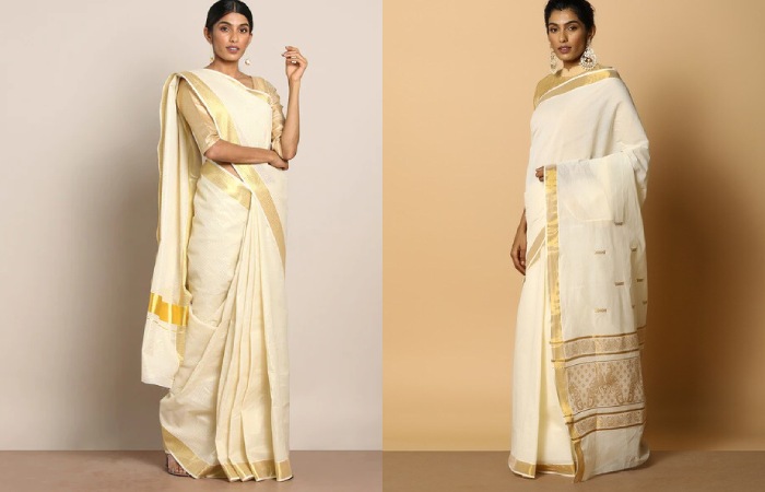 Kerala Saree With Gold Brocade