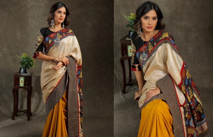 Kerala Saree With Kutch Cotton Embroidery Blouse