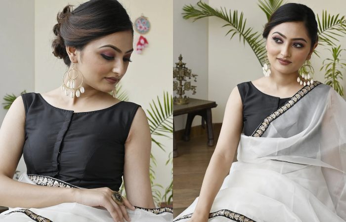 Kerala Saree With Plain Black Blouse