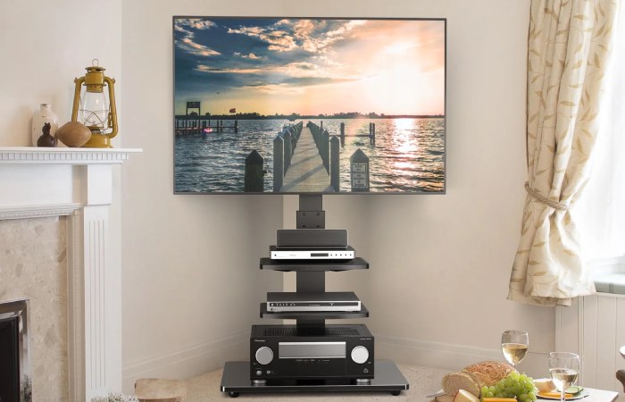 Modern Tall Floor TV Stand for LED LCD TVs up to 70 inches, Black