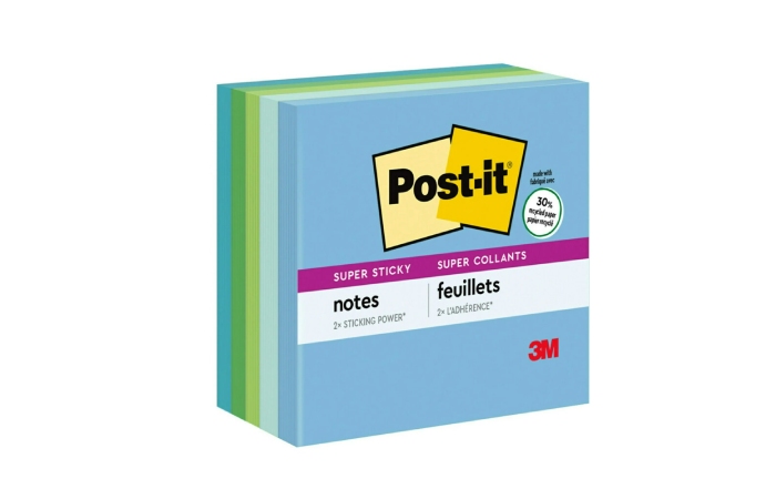 Post-it Recycled Super Sticky Notes, 3 in x 3 in, Oasis Collection, 5 Pads_Pack, 90 Sheets_Pad