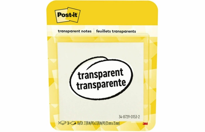 Post-it Transparent Notes, Clear, 2.8 in. x 2 .8 in., 36 Sheets, 1 Pad