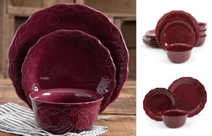 The Pioneer Woman dishes Lace 12-Piece Dinnerware Set, Plum